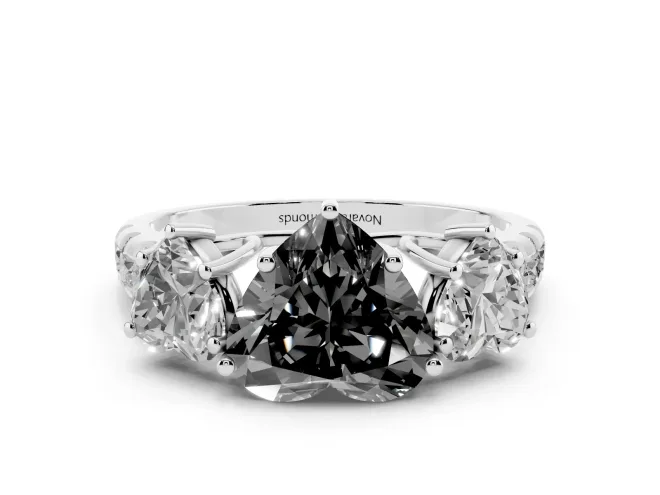 Heart-Shaped Three Stone Engagement Ring Setting for a Black Center | Accented Shoulders | White Gold