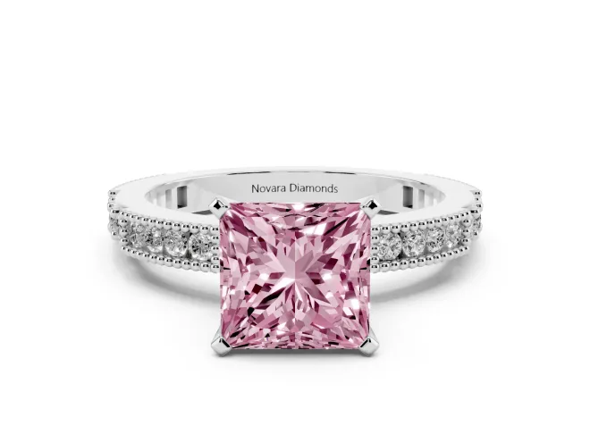Princess Cut Vintage Pavé Engagement Ring Setting for a Fancy Pink Lab-Grown Diamond | White Gold