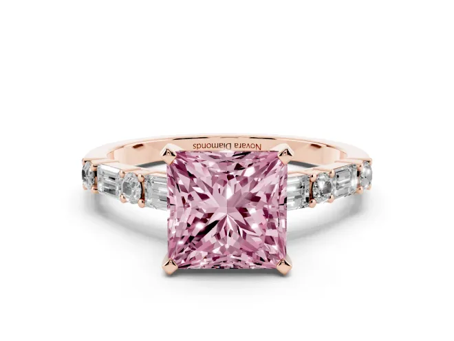 Princess Cut Baguette Side Stone Engagement Ring Setting for a Fancy Pink Lab-Grown Diamond | Rose Gold