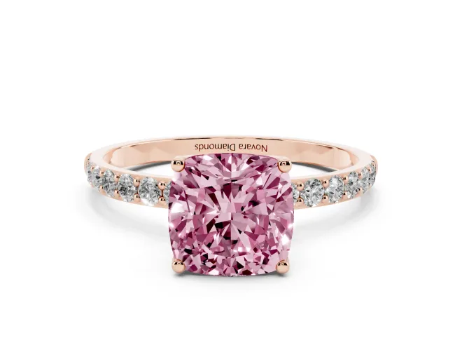 Cushion Cut Pavé Engagement Ring Setting for a Fancy Pink Lab-Grown Diamond | Slim Band | Rose Gold