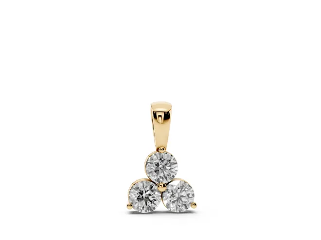 Round Lab-Grown Diamond Triangle Cluster Pendant Necklace | Shared Middle Prong | Yellow Gold