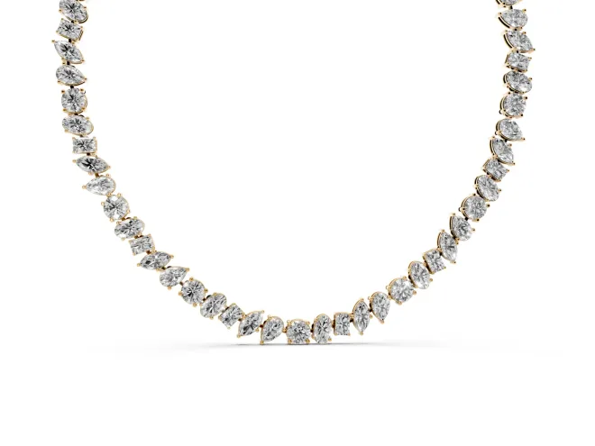 Mixed Shape Lab-Grown Diamond Tennis Necklace | Claw Prong Links | Yellow Gold