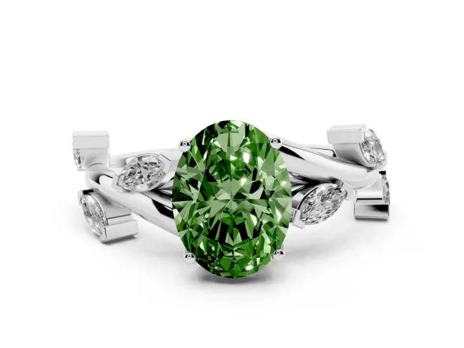 Oval Twisted Vine Engagement Ring Setting for a Fancy Green Lab-Grown Diamond | White Gold