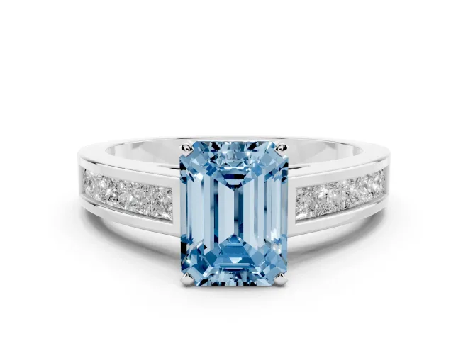 Emerald Cut Channel Engagement Ring Setting for a Fancy Blue Lab-Grown Diamond | Platinum