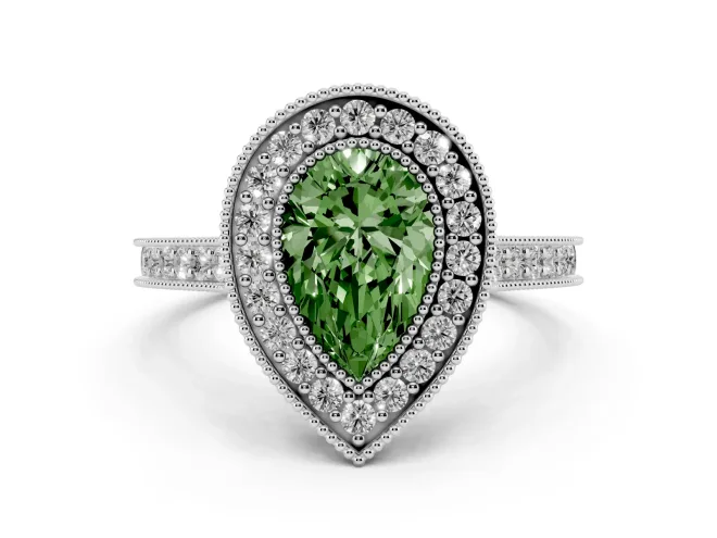Pear-Shaped Halo Engagement Ring Setting for a Fancy Green Lab-Grown Diamond | Sterling Silver - Design NV-24721