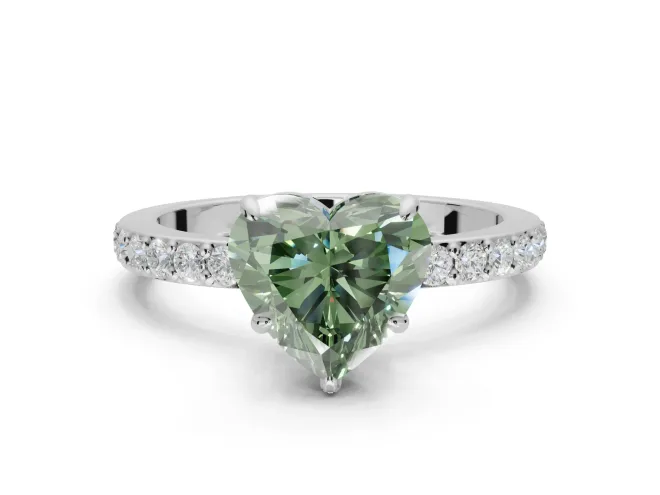 Heart-Shaped Pavé Engagement Ring Setting for a Fancy Green Lab-Grown Diamond | Sterling Silver - Design NV-24928