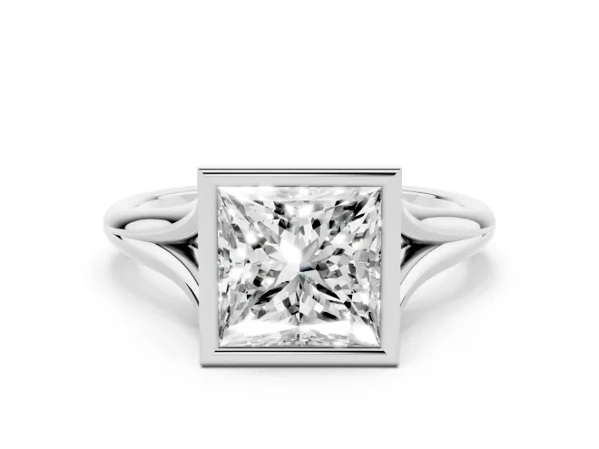 Princess Cut Bezel Solitaire Engagement Ring Setting | V Split Shank | Platinum