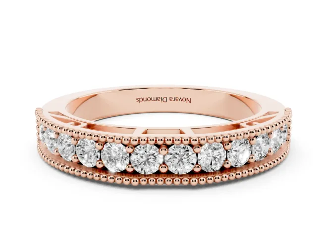 Round Lab-Grown Diamond Milgrain Wedding Band | Scroll Openwork Gallery | Rose Gold