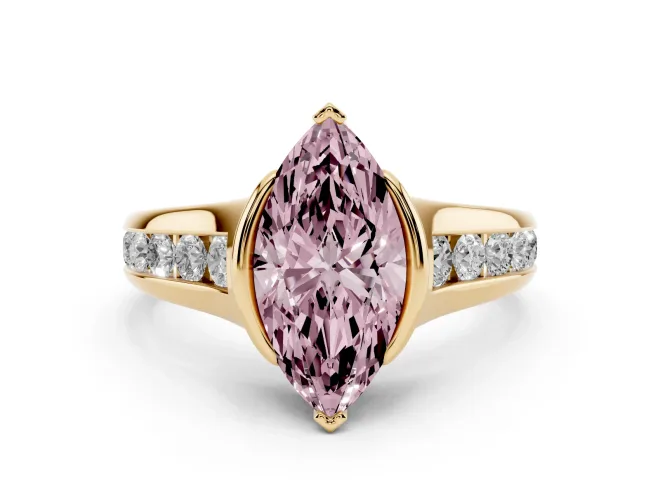 Marquise Half Bezel Engagement Ring Setting for a Fancy Pink Lab-Grown Diamond | Yellow Gold