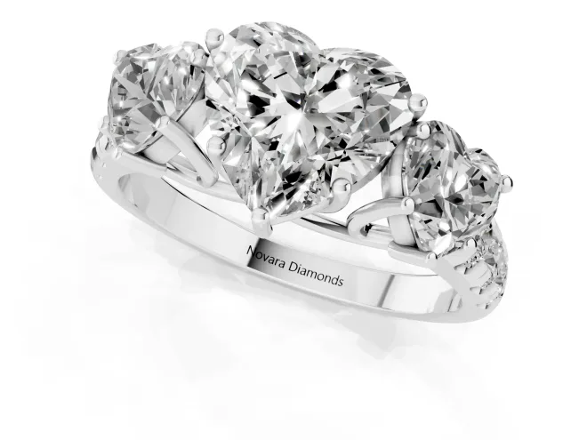 Heart Cut Diamond Three-Stone Ring Set in Silver with Pavé Band – second view