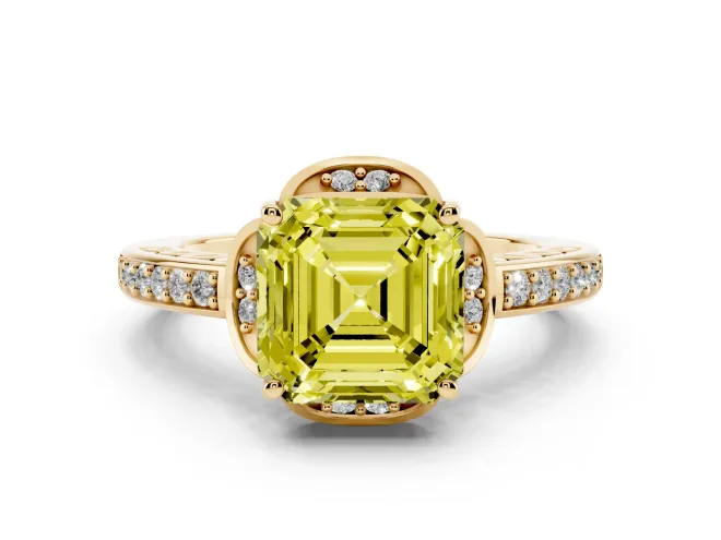 Asscher Cut Floral Pavé Engagement Ring Setting for a Fancy Yellow Lab-Grown Diamond | Yellow Gold