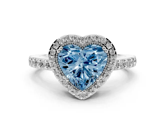 Heart-Shaped Halo Engagement Ring Setting for a Fancy Blue Lab-Grown Diamond | Sterling Silver - Design NV-24528