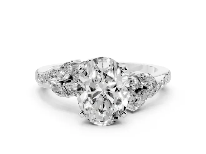 Oval Cut Diamond Solitaire Ring Set in Silver with Marquise Twist Band and Prong Setting