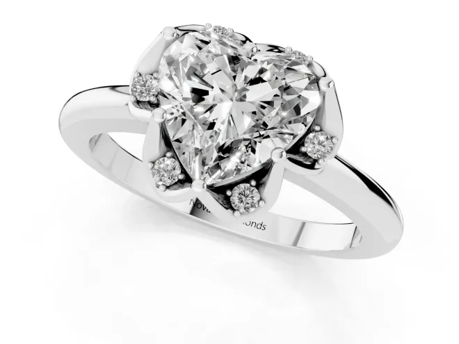 Heart Cut Diamond Round Cluster Halo Ring Set in White gold with Solitaire Band and Prong Setting – second view