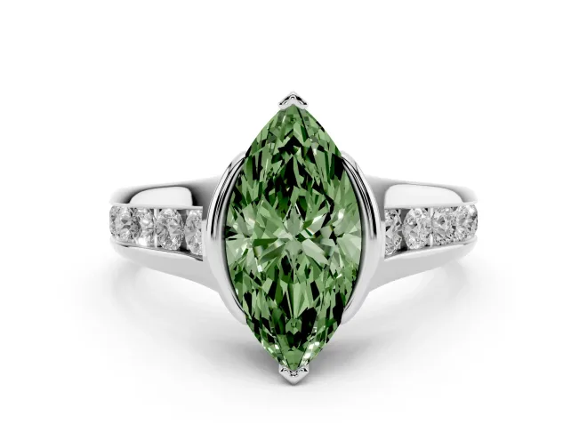 Marquise Half Bezel Engagement Ring Setting for a Fancy Green Lab-Grown Diamond | Platinum