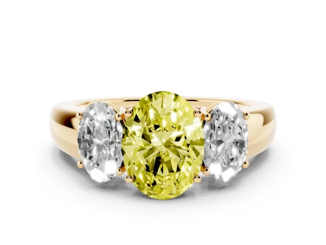 Oval 3 Stone Engagement Ring Setting for a Fancy Yellow Lab-Grown Diamond | Yellow Gold