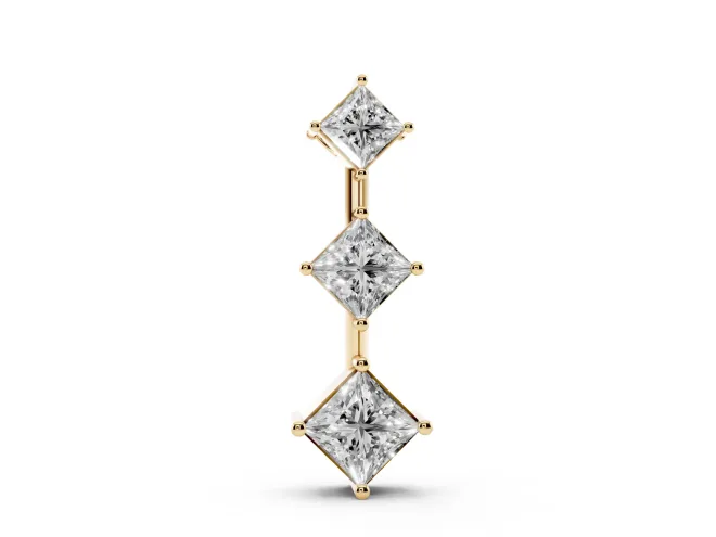 Princess Cut Lab-Grown Diamond Three-Stone Pendant Necklace | Set on Point | Yellow Gold