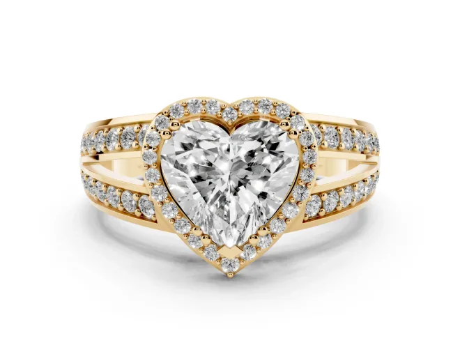 Heart-Shaped Halo Engagement Ring Setting | Two-Row Pavé Split Shank | Yellow Gold