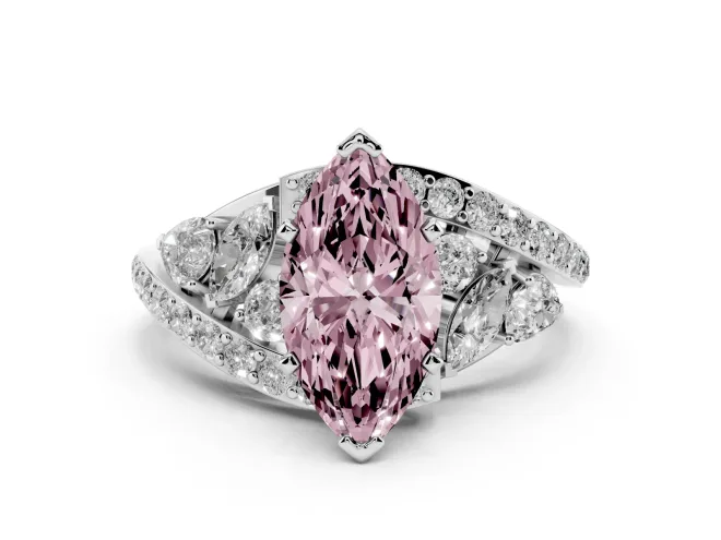 Marquise Bypass Pavé Engagement Ring Setting for a Fancy Pink Lab-Grown Diamond | White Gold