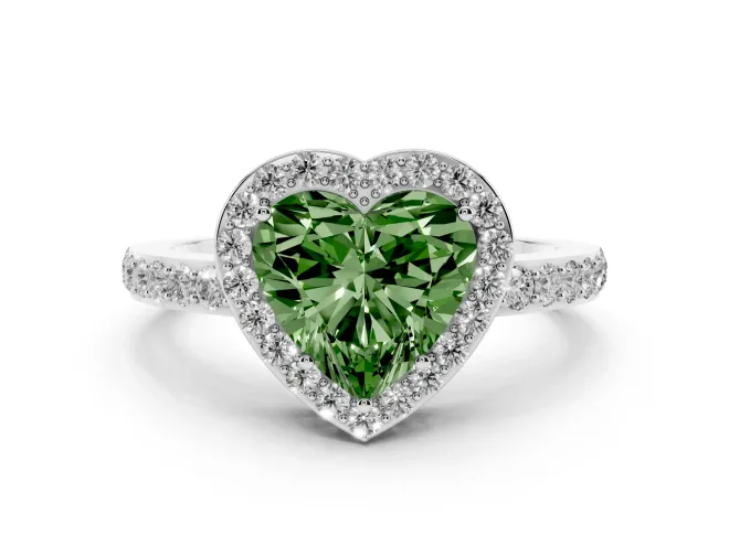 Heart-Shaped Halo Pavé Engagement Ring Setting for a Fancy Green Lab-Grown Diamond | Heart Cutout Gallery | White Gold