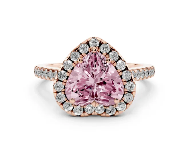 Heart-Shaped Raised Halo Engagement Ring Setting for a Fancy Pink Lab-Grown Diamond | Rose Gold