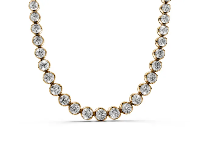 Round Lab-Grown Diamond Graduated Continuous Line Tennis Necklace | Prong Set | Yellow Gold
