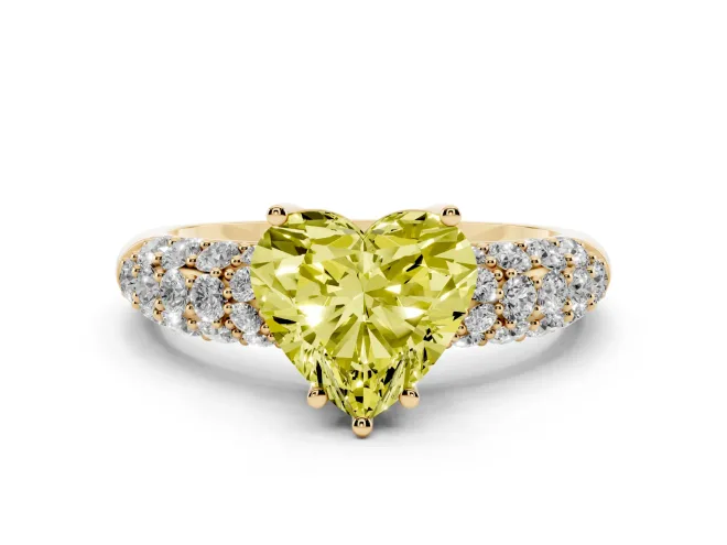 Heart-Shaped Close Set Pavé Engagement Ring Setting for a Fancy Yellow Lab-Grown Diamond | Multi Row | Yellow Gold