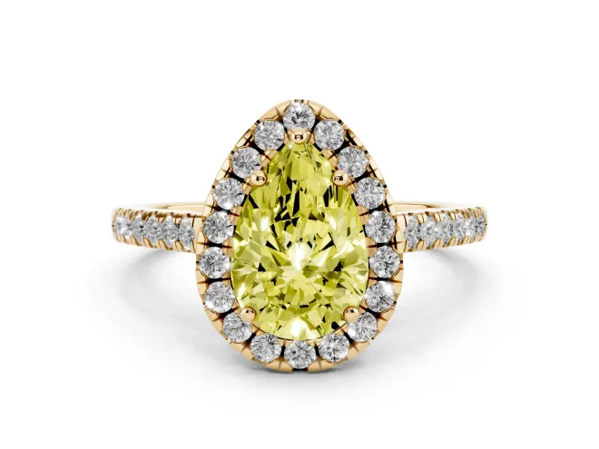 Pear-Shaped Raised Halo Engagement Ring Setting for a Fancy Yellow Lab-Grown Diamond | Yellow Gold