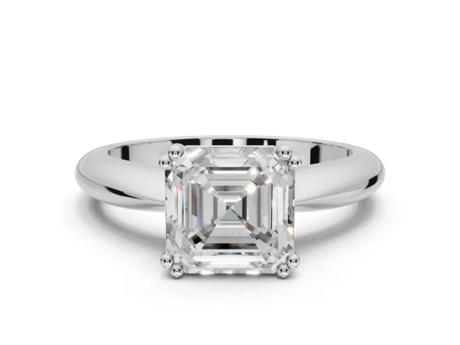Princess Cut Tapered Solitaire Engagement Ring Setting | Double Claw Prongs | White Gold
