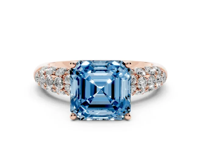 Asscher Cut Multi Row Pavé Engagement Ring Setting for a Fancy Blue Lab-Grown Diamond | Rose Gold