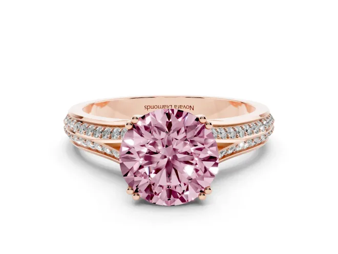 Round Split Shank Engagement Ring Setting for a Fancy Pink Lab-Grown Diamond | Pavé Band | Rose Gold
