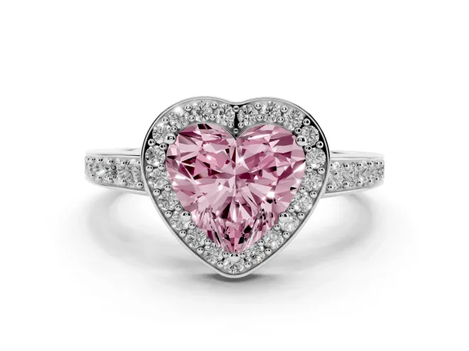 Heart-Shaped Framed Halo Engagement Ring Setting for a Fancy Pink Lab-Grown Diamond | White Gold