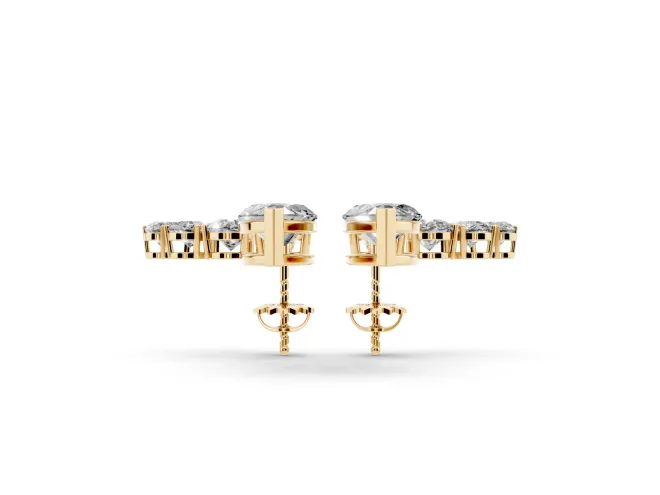 Marquise Lab-Grown Diamond Graduated Ear Climber Earrings | Pear-Shaped Accents | Yellow Gold