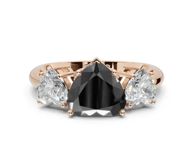 Heart-Shaped 3 Stone Engagement Ring Setting for a Black Center | Rose Gold