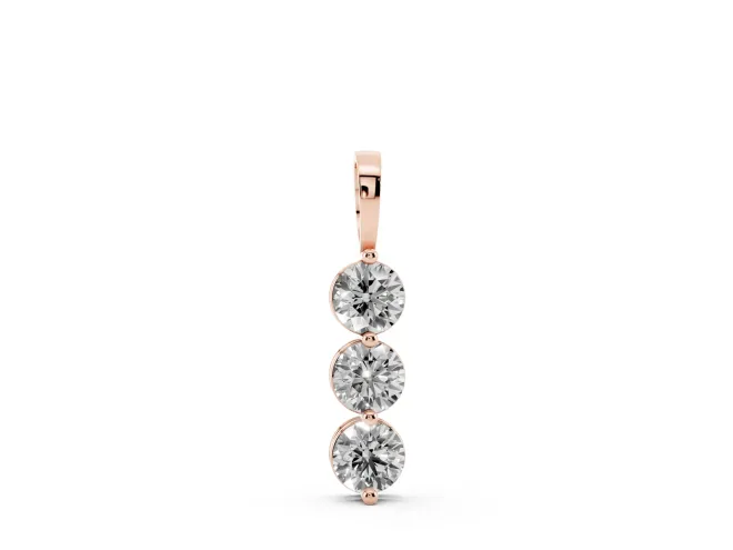 Round Lab-Grown Diamond Three-Stone Drop Pendant Necklace | Plain Bail | Rose Gold