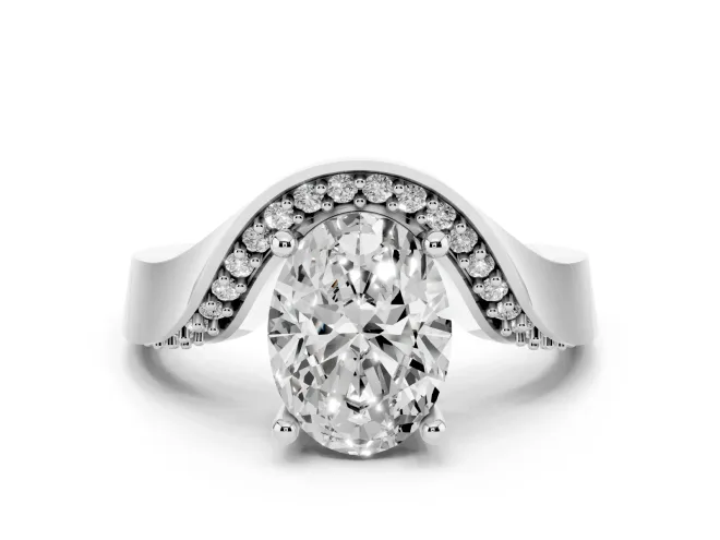 Oval Bypass Solitaire Engagement Ring Setting | Pavé Ribbon | Platinum