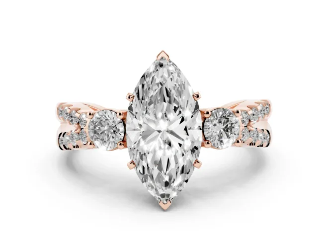 Marquise Three Stone Engagement Ring Setting | Pavé Split Shank | Rose Gold