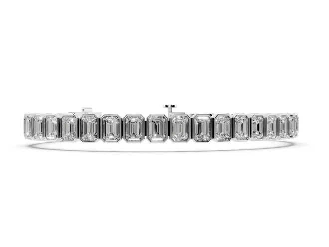 Emerald Cut Lab-Grown Diamond North-South Bezel Tennis Bracelet | Stepped Rims | White Gold