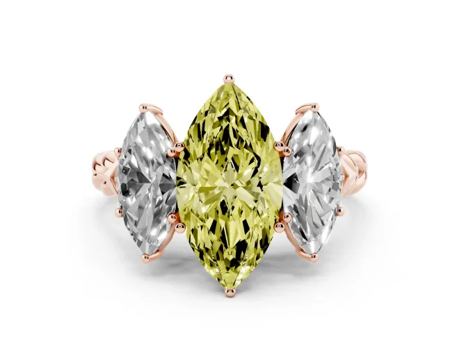 Marquise Three Stone Engagement Ring Setting for a Fancy Yellow Lab-Grown Diamond | Braided Band | Rose Gold