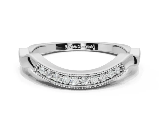 Round Lab-Grown Diamond Milgrain Deep Curve Wedding Band | Sculpted Shoulders | White Gold