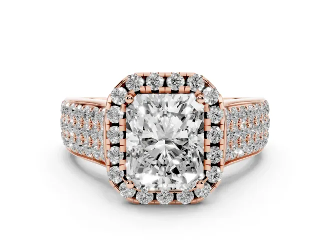 Radiant Cut Pavé Engagement Ring Setting | Wide Three-Row Band | Rose Gold