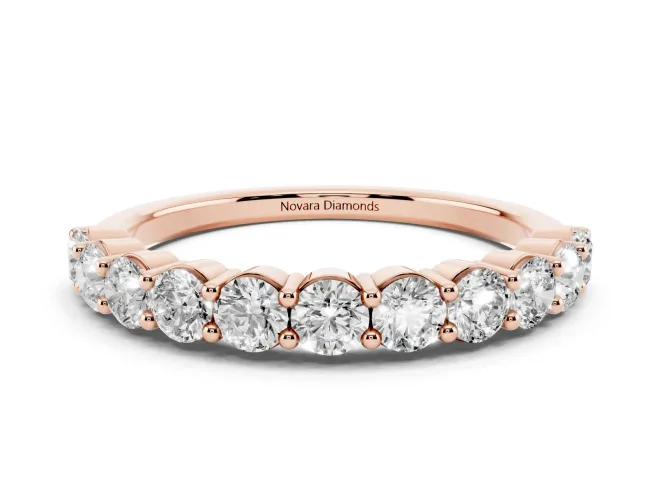 Round Lab-Grown Diamond Prong Set Half Eternity Wedding Band | Raised Row | Rose Gold