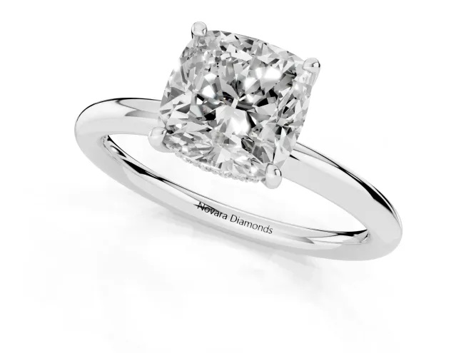 Cushion Cut Diamond Solitaire Ring Set in White gold with Thin Band and Prong Setting – second view