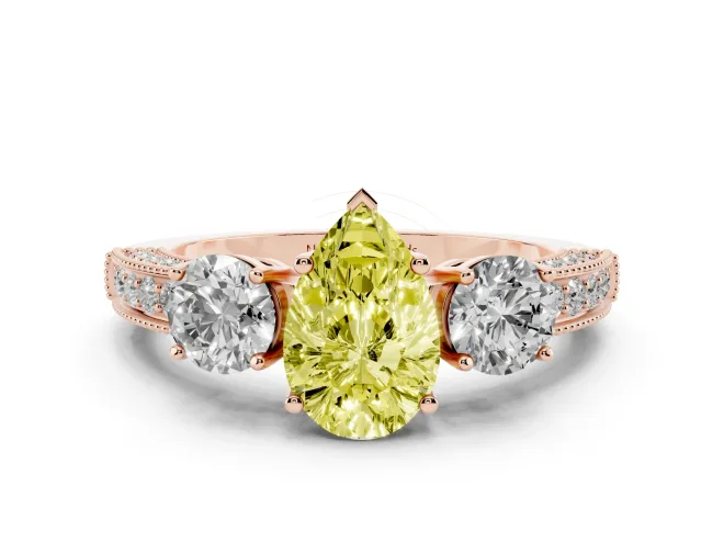 Pear-Shaped Three Stone Engagement Ring Setting for a Fancy Yellow Lab-Grown Diamond | Graduated Pavé Band | Rose Gold