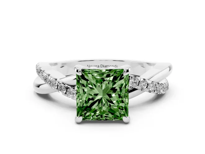 Princess Cut Twist Engagement Ring Setting for a Fancy Green Lab-Grown Diamond | White Gold
