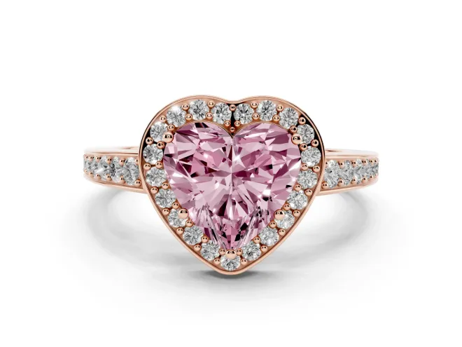 Heart-Shaped Framed Halo Engagement Ring Setting for a Fancy Pink Lab-Grown Diamond | Rose Gold