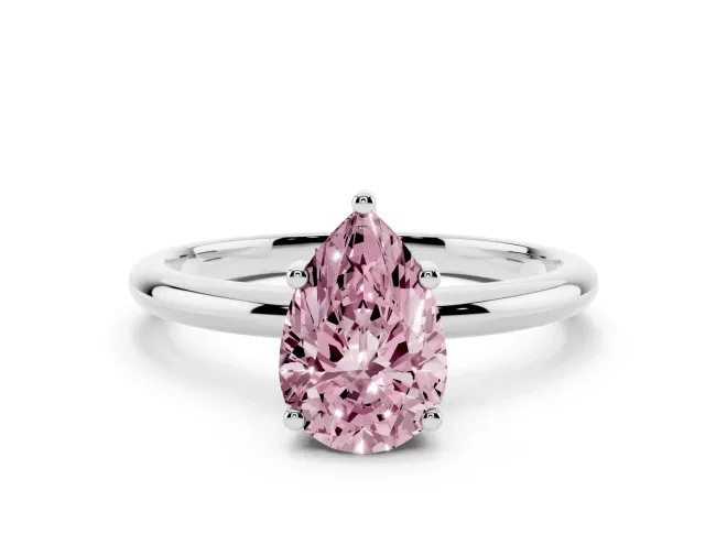 Pear-Shaped Micro-Prong Hidden Halo Engagement Ring Setting for a Fancy Pink Lab-Grown Diamond | Plain Band | White Gold