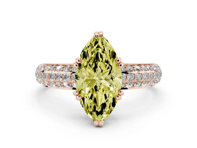 Marquise Three Row Pavé Engagement Ring Setting for a Fancy Yellow Lab-Grown Diamond | Rose Gold