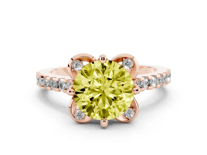 Round Floral Engagement Ring Setting for a Fancy Yellow Lab-Grown Diamond | Pavé Band | Rose Gold