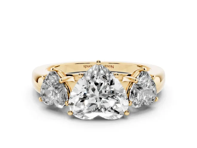 Heart-Shaped Three Stone Engagement Ring Setting | Matching Side Stones | Yellow Gold